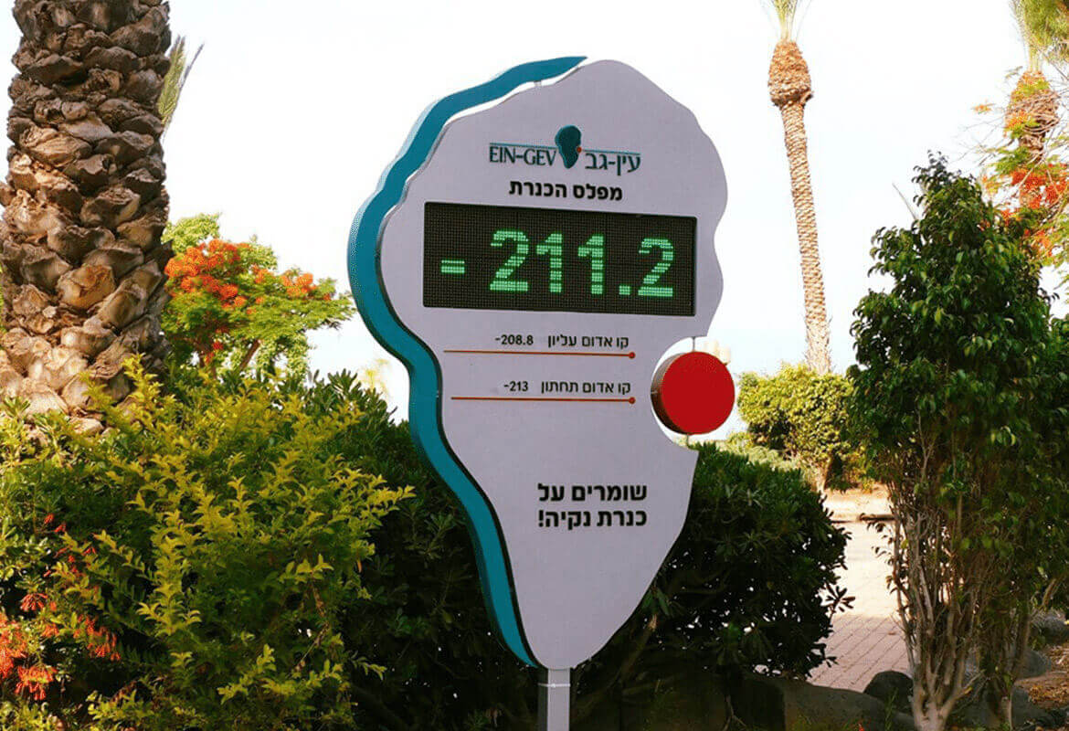 שלט מפלס הכנרת תיירות עין-גב